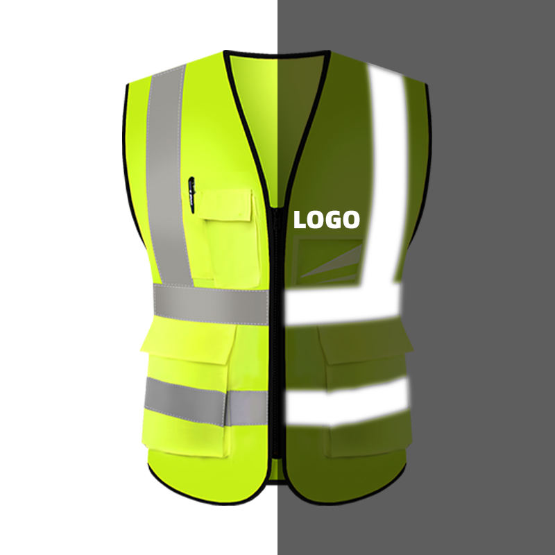 National Apparels Customized Black Reflective Safety Vest Company Logo With Pockets Custom Color Fluorescent Visibility Work Class 2 Safety Vest